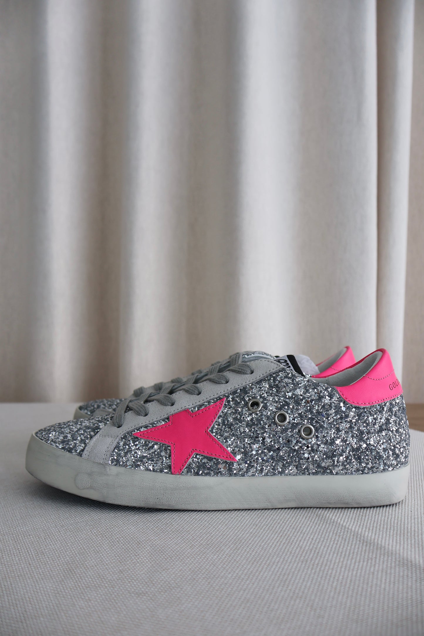 Golden Goose Silver Sparkly x Bright Pink Men's Sneaker (Whatsapp for Price & Grade)