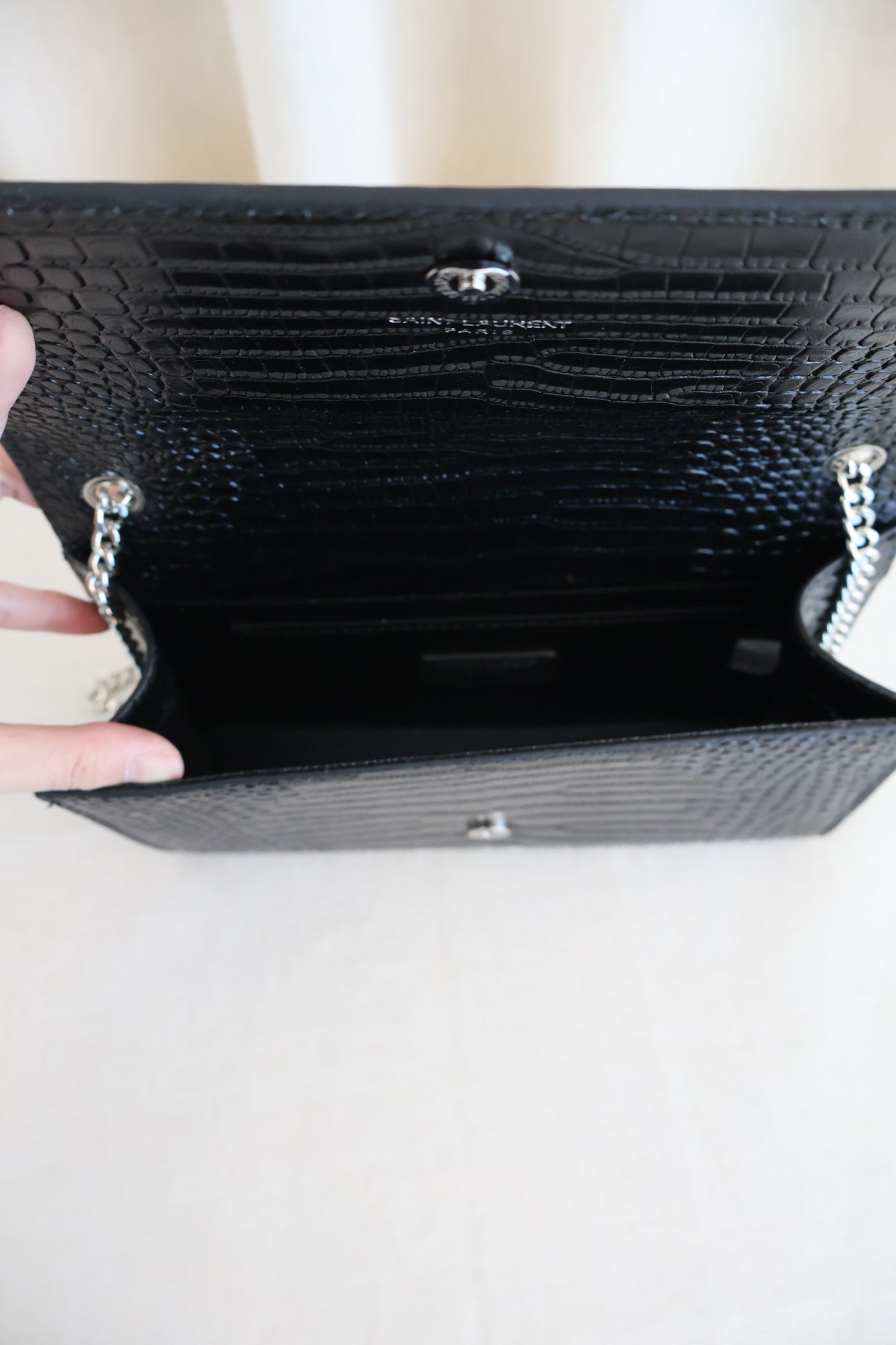 YSL WOC bag Black x Silver Croc Skin (Whatsapp for Price & Grade)