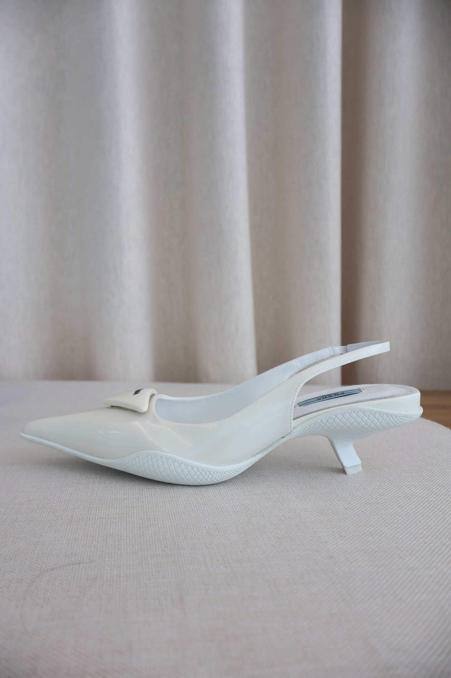 Prada Brushed Leather Slingback Pumps Heels White (Whatsapp for Price & Grade)