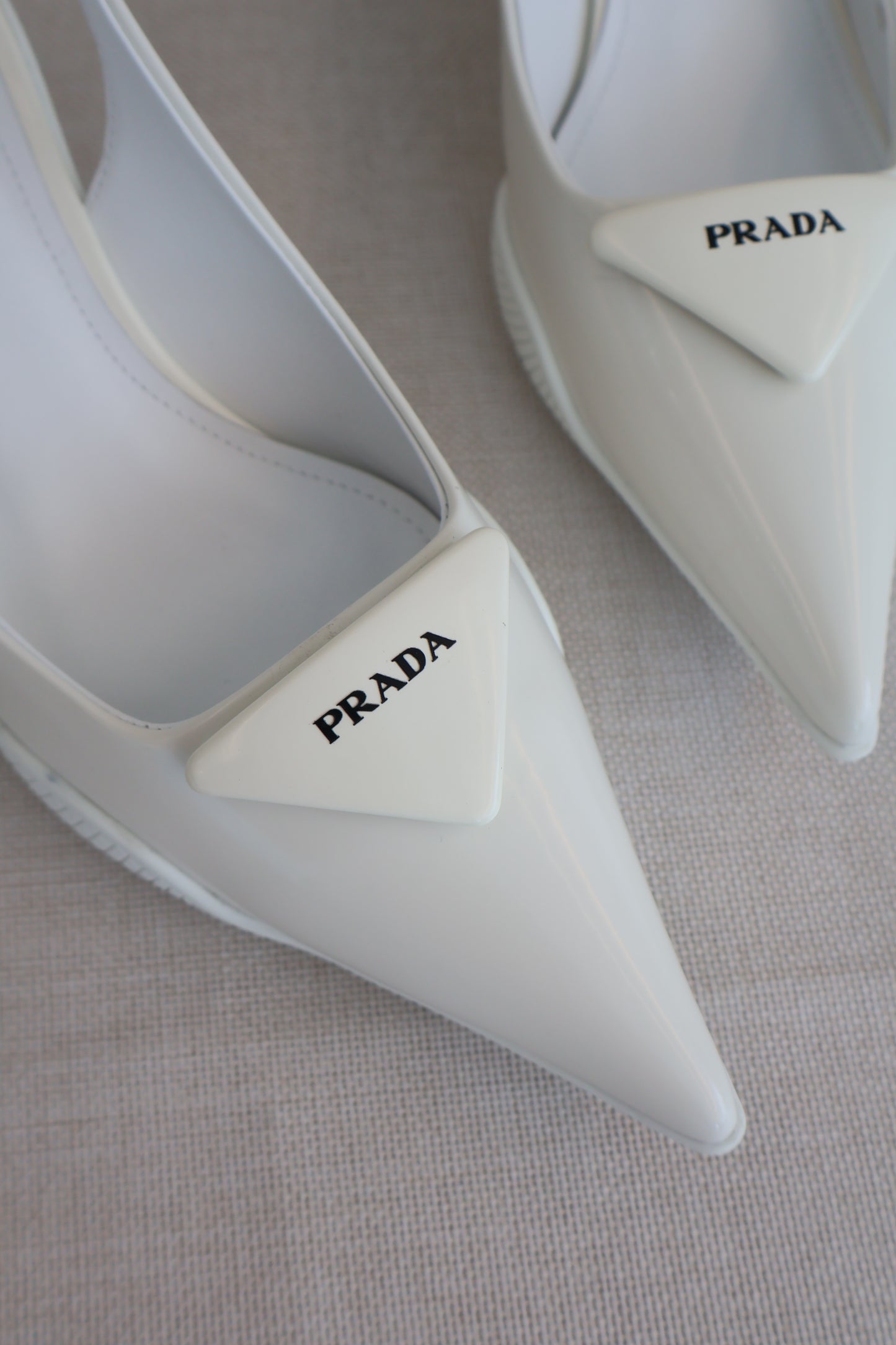 Prada Brushed Leather Slingback Pumps Heels White (Whatsapp for Price & Grade)