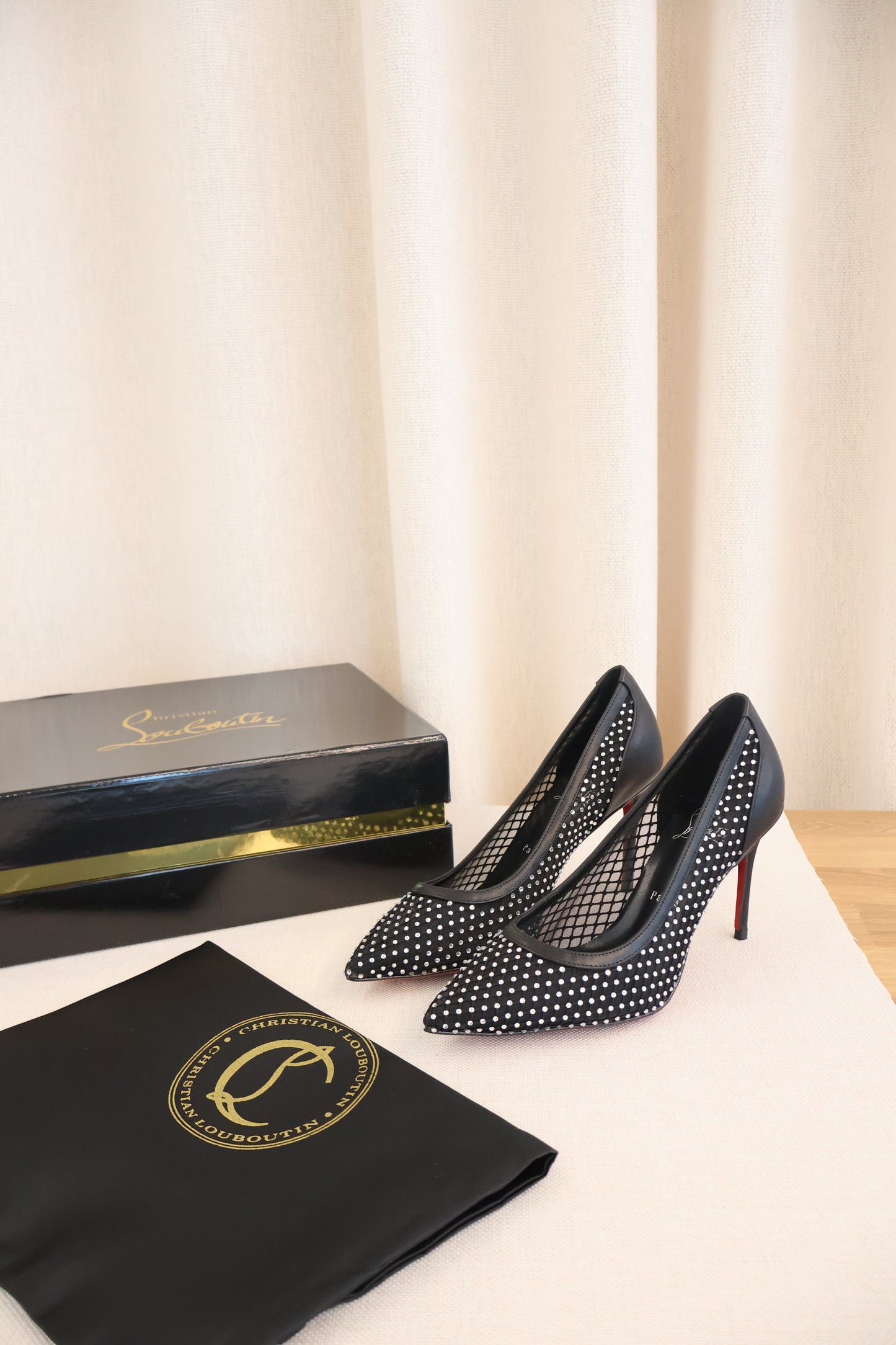 Christian Louboutin Apostropha 80 Mesh Black Heels (Whatsapp for Price & Grade)