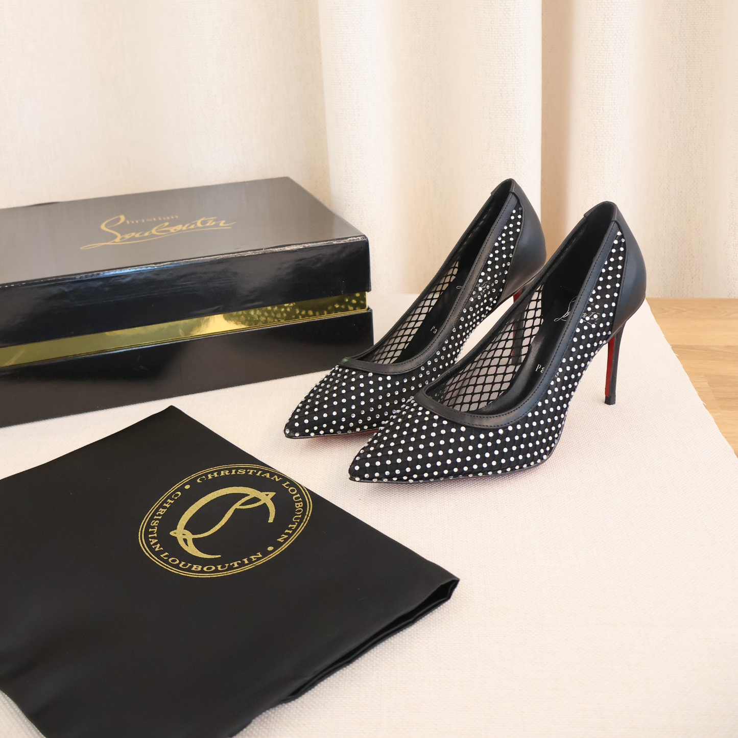 Christian Louboutin Apostropha 80 Mesh Black Heels (Whatsapp for Price & Grade)